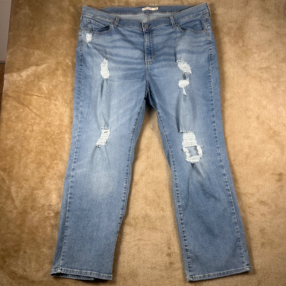 Levis 724 High Rise Straight‎ Jeans Womens 24W Light Wash Distressed 83737-0036
